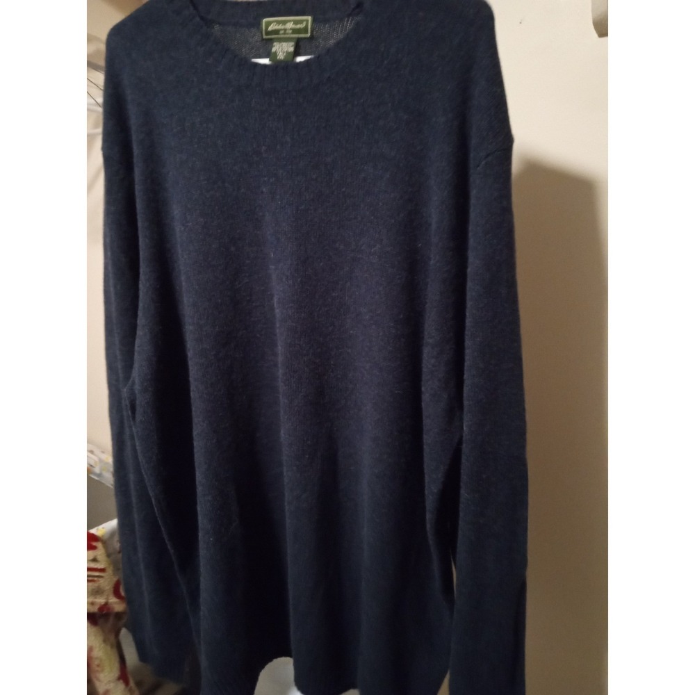 Eddie Bauer Mens Tall XXL Navy Blue Lambswool Blend Crew Neck Sweater